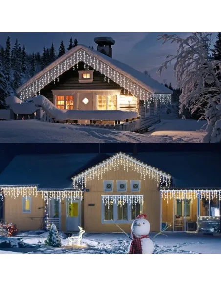 Instalație premium tip turturi cu flash, 50m, 900 LED, interconectabilă, fir alb – Exterior & Interior