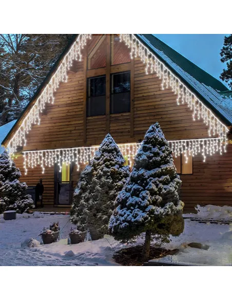 Instalație premium tip turturi cu flash, 50m, 900 LED, interconectabilă, fir alb – Exterior & Interior