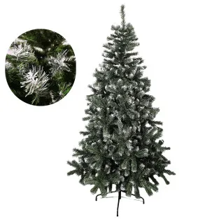 Brad artificial verde cu varfuri albe, 180 cm cu 580 ramuri si suport metalic