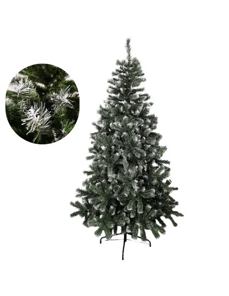 Brad artificial verde cu varfuri albe, 180 cm cu 580 ramuri si suport metalic