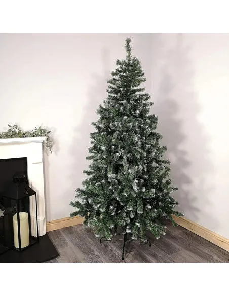 Brad artificial verde cu varfuri albe, 180 cm cu 580 ramuri si suport metalic