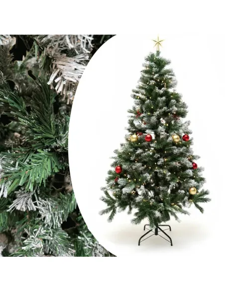 Brad artificial verde cu varfuri albe, 180 cm cu 580 ramuri si suport metalic