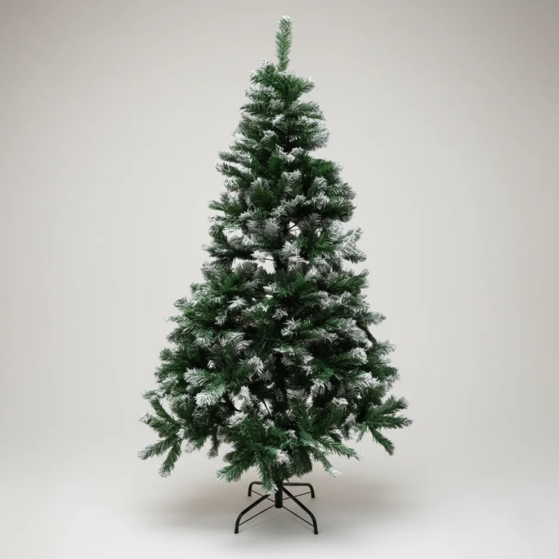 Brad artificial verde cu varfuri albe, 180 cm cu 580 ramuri si suport metalic