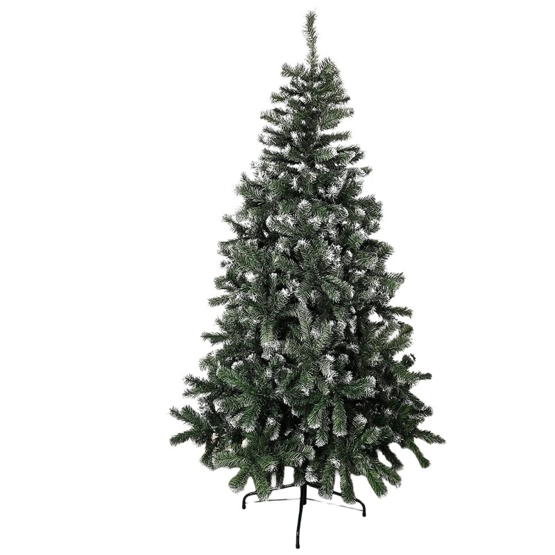 Brad artificial verde cu varfuri albe, 180 cm cu 580 ramuri si suport metalic