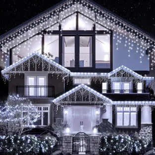 Instalație LED turturi alb rece 23.5m, 500 LED flash, exterior premium