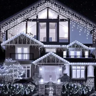 Instalație LED turturi alb rece 23.5m, 500 LED flash, exterior premium