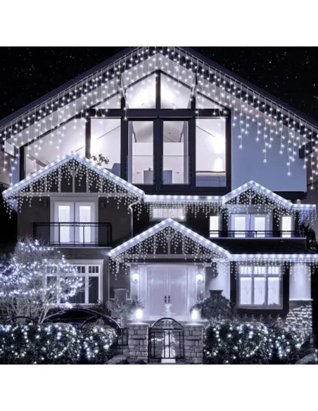 Instalație LED turturi alb rece 23.5m, 500 LED flash, exterior premium