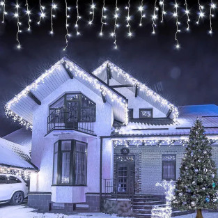 Instalatie turturi 50m, 1000 Led-uri, pentru Craciun, Flash, Fir Alb, Led, IP44, Interconectabila, Perdea, Franjuri