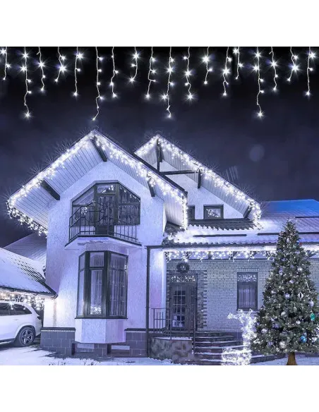 Instalatie turturi 50m, 1000 Led-uri, pentru Craciun, Flash, Fir Alb, Led, IP44, Interconectabila, Perdea, Franjuri