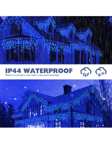 Instalatie turturi 50m, 1000 Led-uri, pentru Craciun, Flash, Fir Alb, Led, IP44, Interconectabila, Perdea, Franjuri