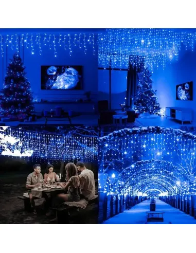 Instalatie turturi 50m, 1000 Led-uri, pentru Craciun, Flash, Fir Alb, Led, IP44, Interconectabila, Perdea, Franjuri