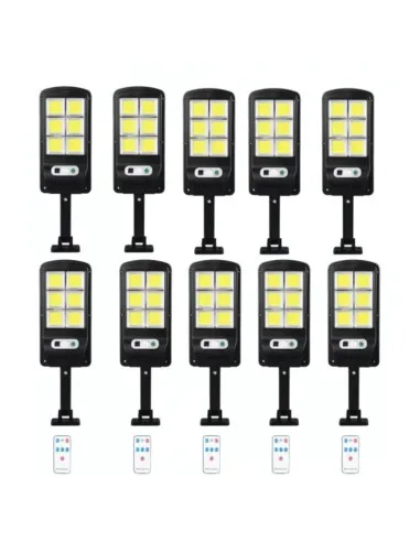 Set 10 x Lampa solara 8 celule, cu incarcare solara, 100W, 160 LED-uri COB, telecomanda