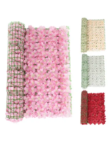 Gard artificial cu flori 100x100 cm, alb