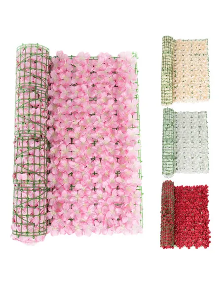 Gard artificial cu flori 100x100 cm, alb