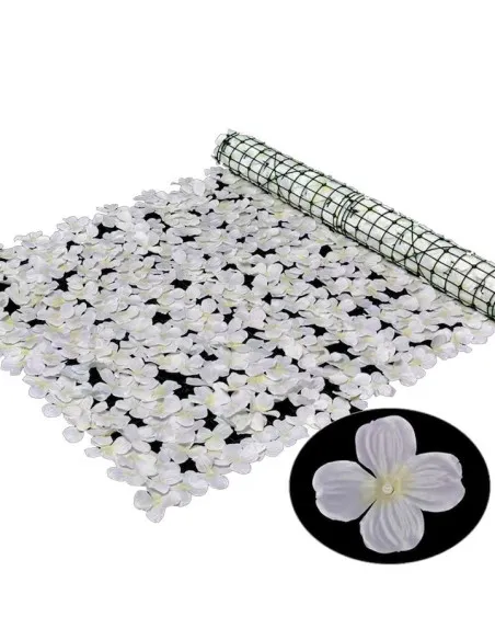 Gard artificial cu flori 100x100 cm, alb