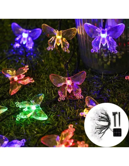 Instalatie solara 50 LED fluturi Fairy, multicolor