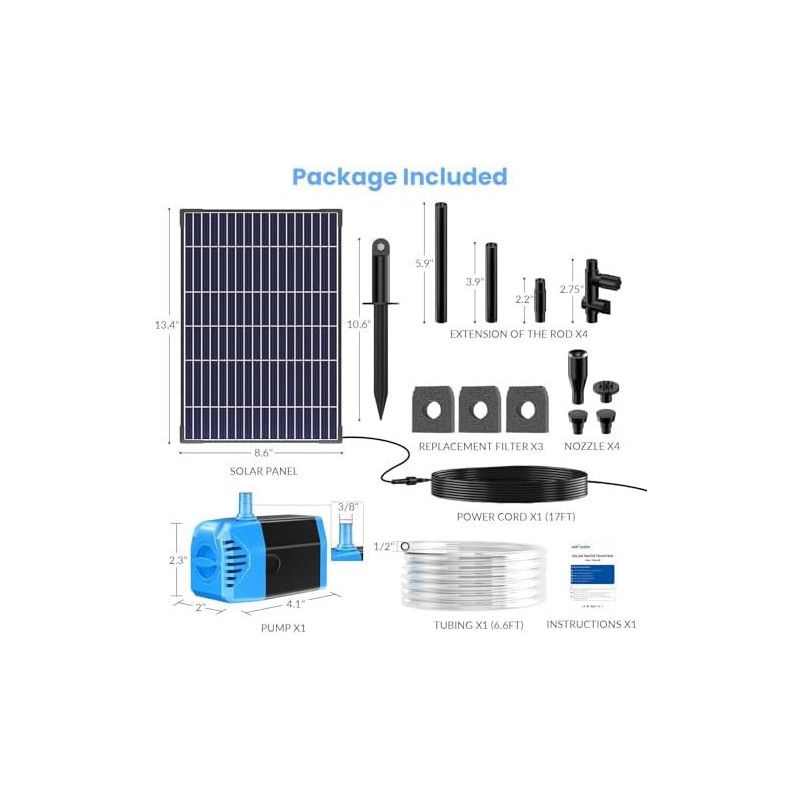Pompă Solară Fântână POPOSOAP 12W, 160GPH, 4 Duze
