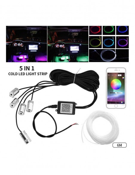 Lumini ambientale auto 6M neon RGB, aplicatie prin Bluetooth