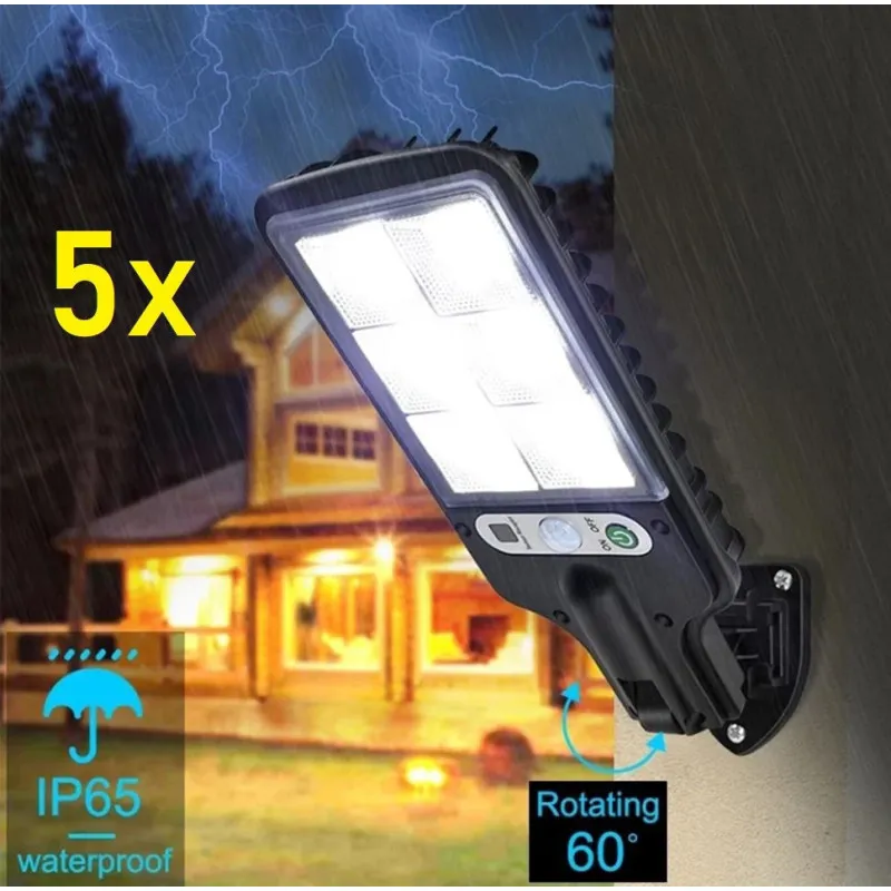 Set 5 Lămpi Solare de Perete, 72 LED-uri, 50W, Telecomandă, Senzor Mișcare, 3 Moduri, IP65