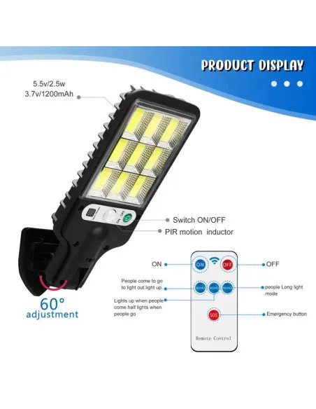 Set 5 x Lampi Solare de Perete cu 72 LED-uri COB, 50W, 3 Moduri de Functionare, Telecomanda, Senzor de Miscare si Lumina