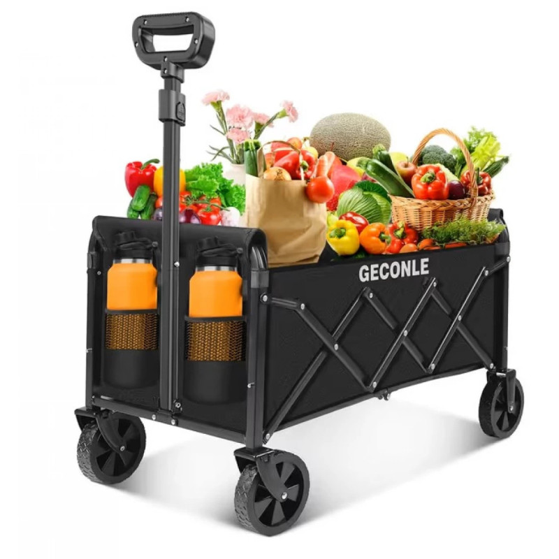 Cărucior Pliabil pentru Transport 100L, Suport Băuturi, Roți All-Terrain, Pliere Rapidă