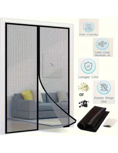 Set 3 Perdele Magnetice Antiinsecte, 210x100 cm, Închidere Automată, Montaj fără Scule