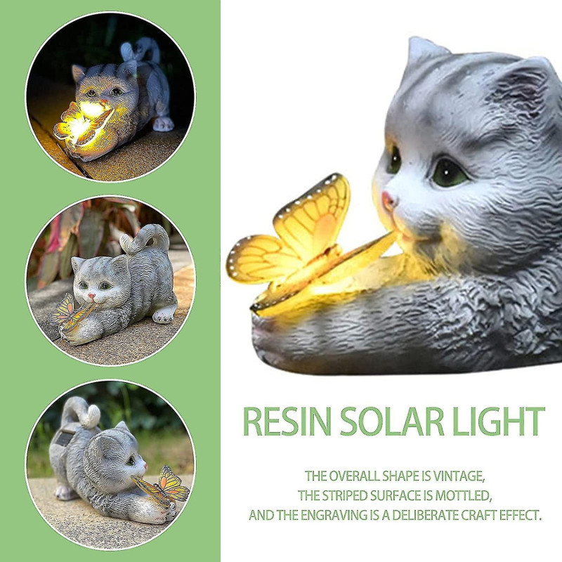 Pisica si fluture solar, decor gradina