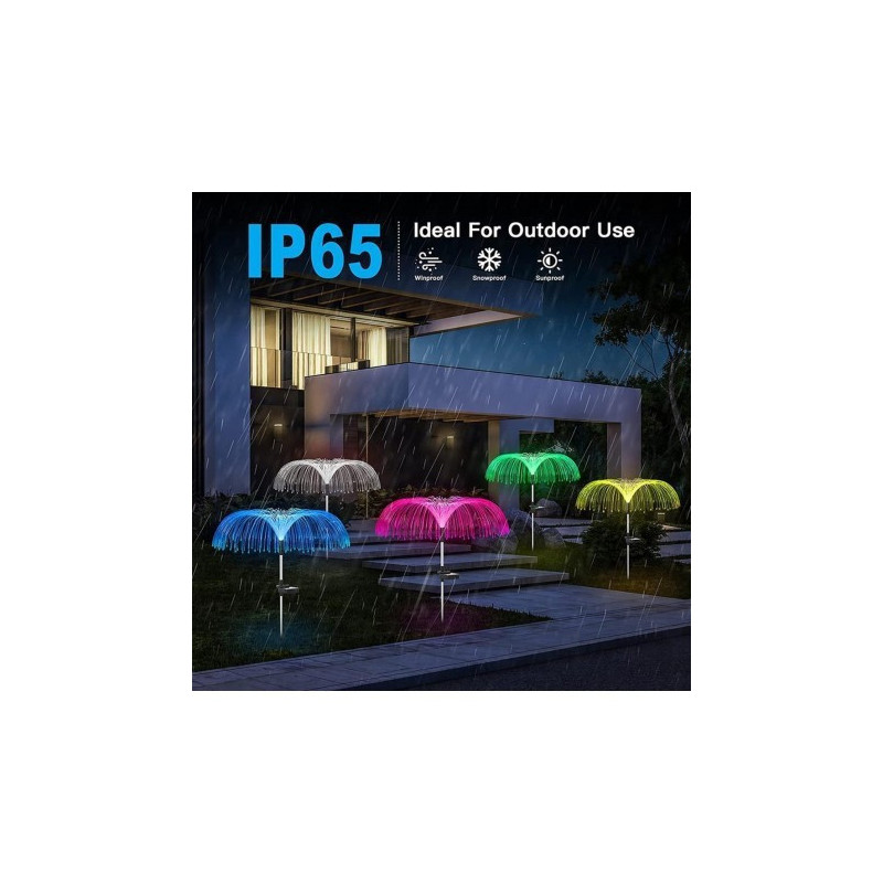 Set 4 x Lampa solara tip meduza cu fibra optica LED RGB