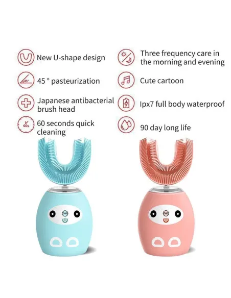Periuta de dinti electrica pentru copii, forma de U, cu incarcare USB, 4 trepte