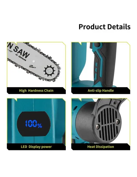 Drujbă electrică 14 inch, 1200W,DASGUT cu 2 acumulatori LI-Ion 48V, ungere lant, 30000RPM, 03