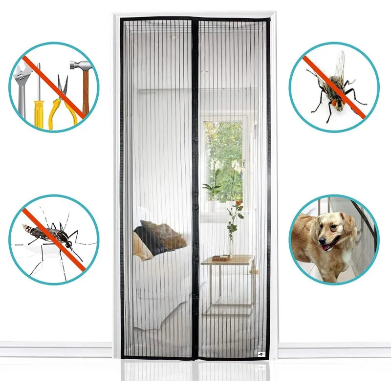 Set 3 Perdele Magnetice Antiinsecte, 210x100 cm, Închidere Automată, Montaj fără Scule