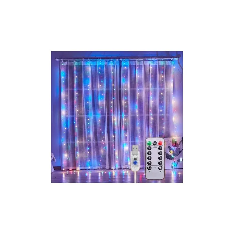 Instalație Perdea LED 3x3M, 300 LED, Alb Cald, 8 Jocuri lumini