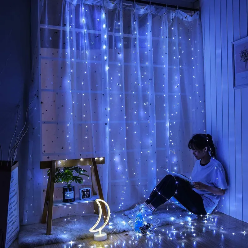 Instalație Perdea LED 3x3M, 300 LED, Alb Cald, 8 Jocuri lumini