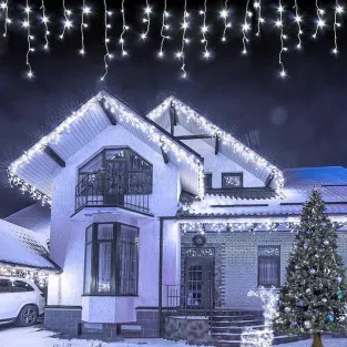 Instalatie perdea tip turturi pentru Craciun, 25m, 500 led, Flash, Fir Alb, Led, IP44, Interconectabila, Perdea, Franjuri