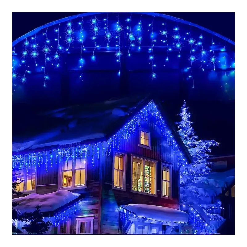Instalatie perdea tip turturi pentru Craciun, 25m, 500 led, Flash, Fir Alb, Led, IP44, Interconectabila, Perdea, Franjuri