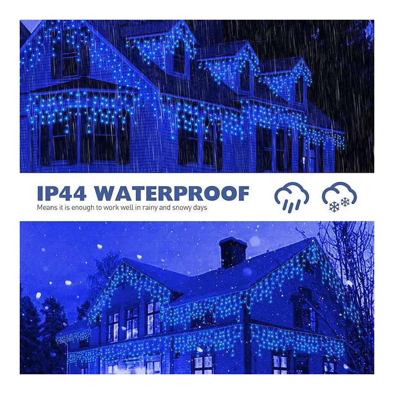 Instalatie perdea tip turturi pentru Craciun, 25m, 500 led, Flash, Fir Alb, Led, IP44, Interconectabila, Perdea, Franjuri