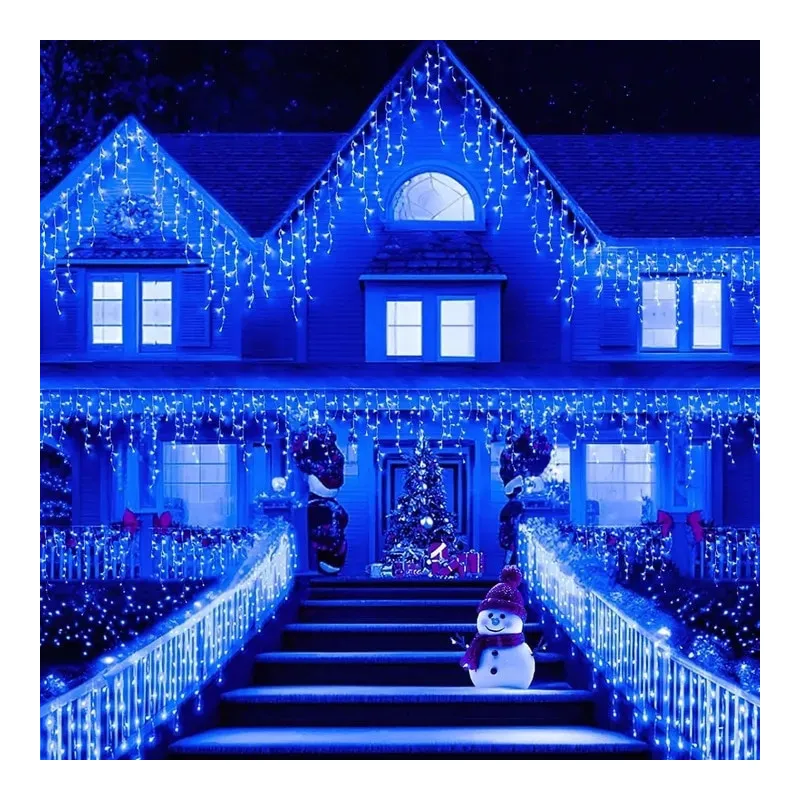 Instalatie perdea tip turturi pentru Craciun, 25m, 500 led, Flash, Fir Alb, Led, IP44, Interconectabila, Perdea, Franjuri