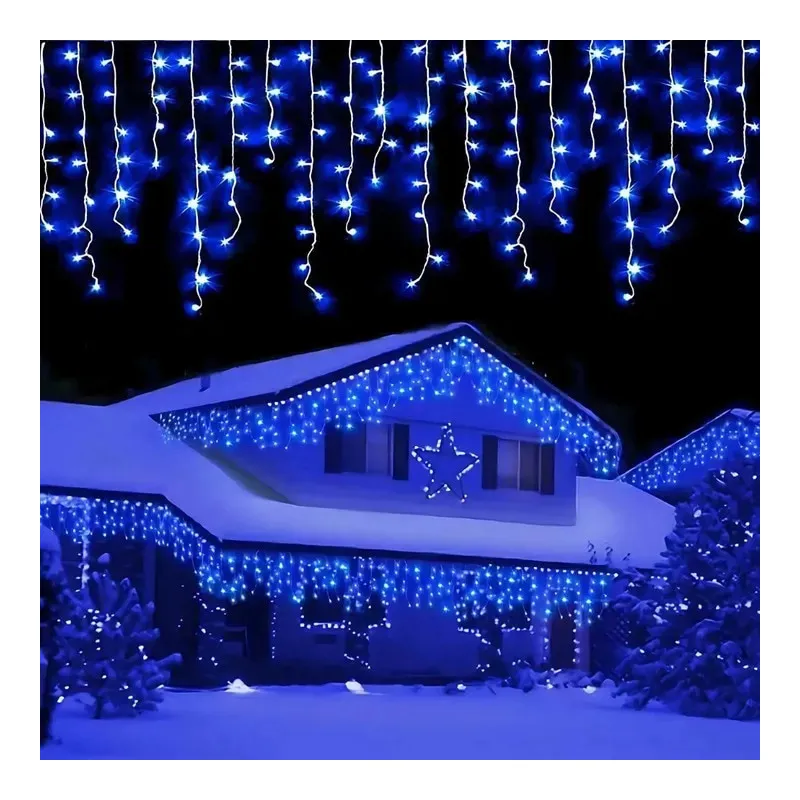 Instalatie perdea tip turturi pentru Craciun, 25m, 500 led, Flash, Fir Alb, Led, IP44, Interconectabila, Perdea, Franjuri