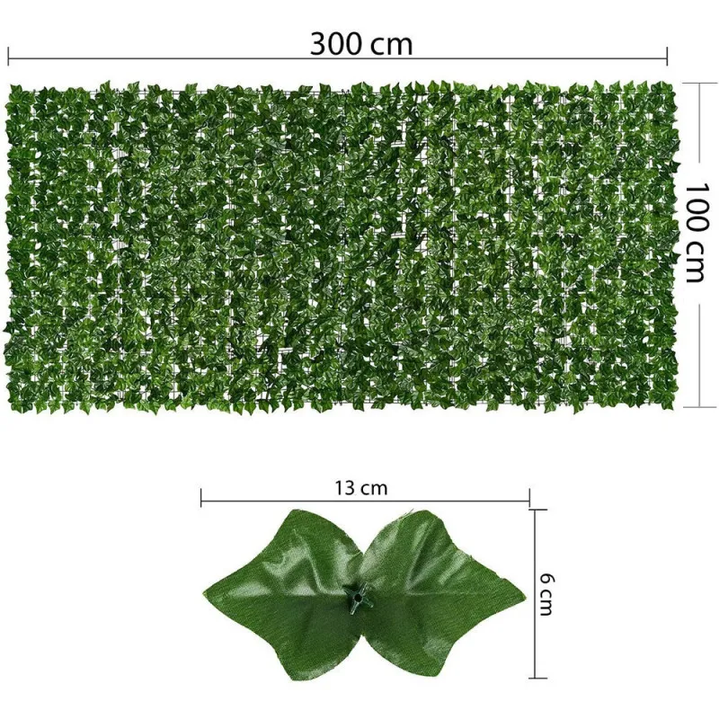 Gard artificial verde cu frunze, 300x100cm