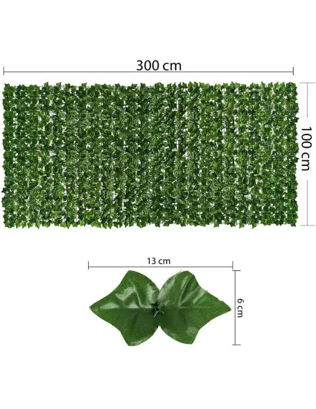 Gard artificial verde cu frunze, 300x100cm