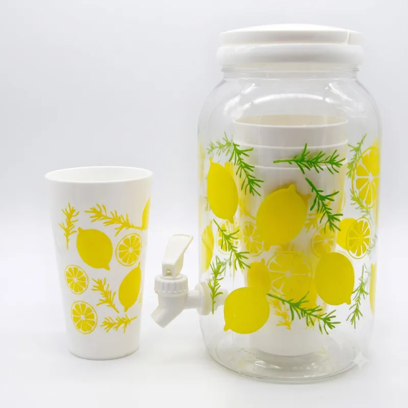 Borcan de Limonadă cu Robinet și 4 Pahare din Plastic, 3,8 L
