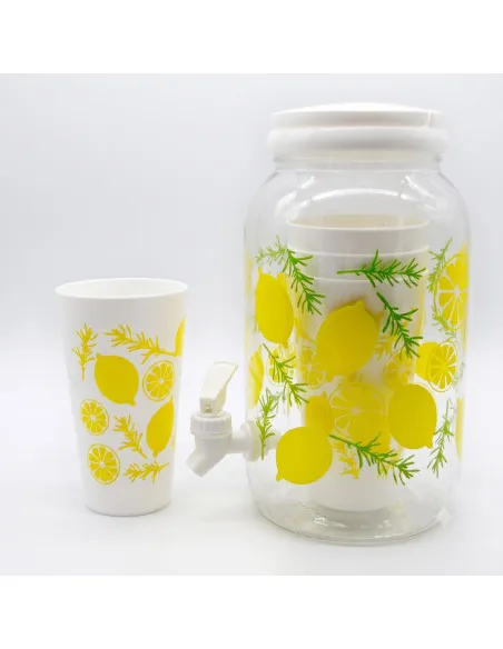 Borcan de Limonadă cu Robinet și 4 Pahare din Plastic, 3,8 L