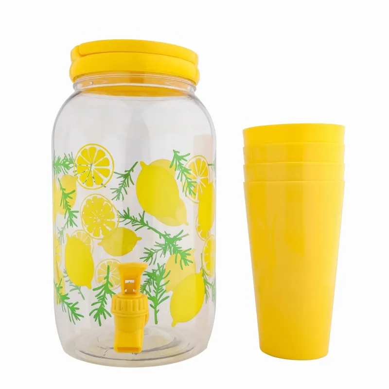 Borcan de Limonadă cu Robinet și 4 Pahare din Plastic, 3,8 L