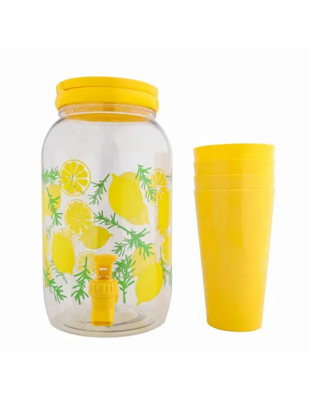 Borcan de Limonadă cu Robinet și 4 Pahare din Plastic, 3,8 L