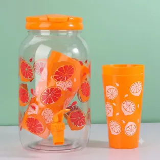 Borcan de Limonadă cu Robinet și 4 Pahare din Plastic, 3,8 L 2