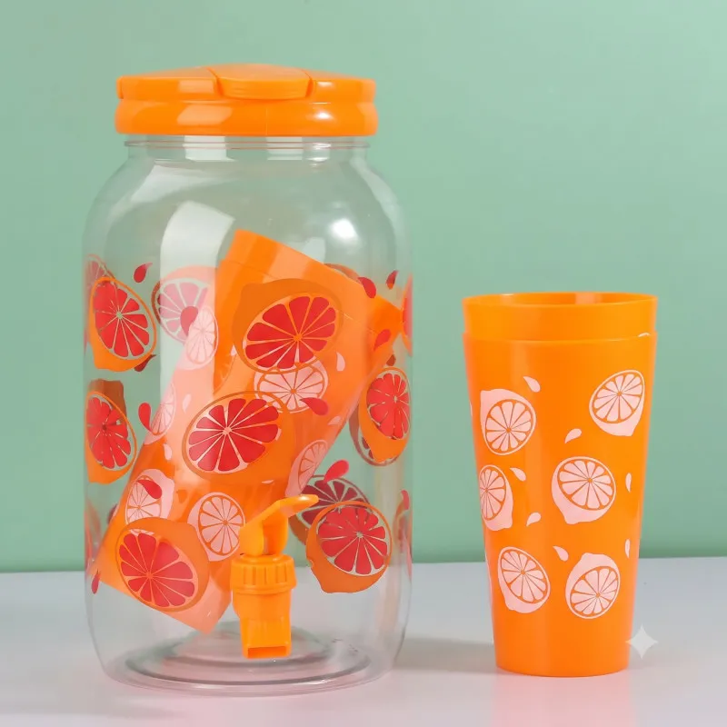 Borcan de Limonadă cu Robinet și 4 Pahare din Plastic, 3,8 L