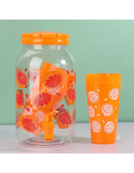 Borcan de Limonadă cu Robinet și 4 Pahare din Plastic, 3,8 L