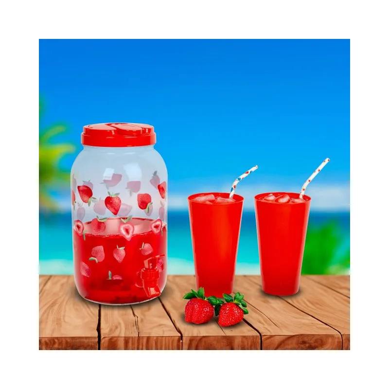 Borcan de Limonadă cu Robinet și 4 Pahare din Plastic, 3,8 L