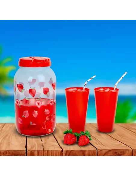 Borcan de Limonadă cu Robinet și 4 Pahare din Plastic, 3,8 L