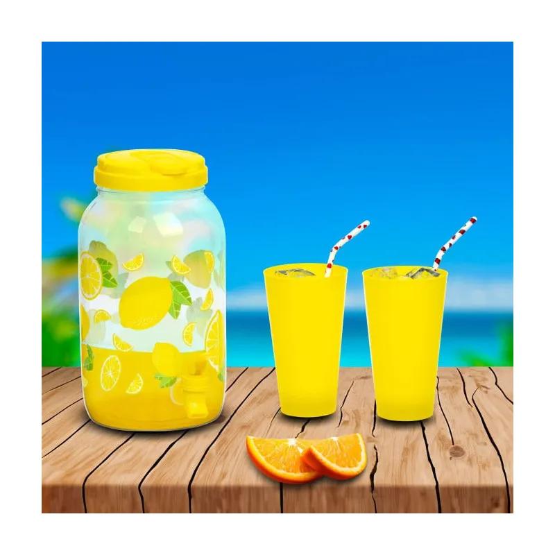 Borcan de Limonadă cu Robinet și 4 Pahare din Plastic, 3,8 L